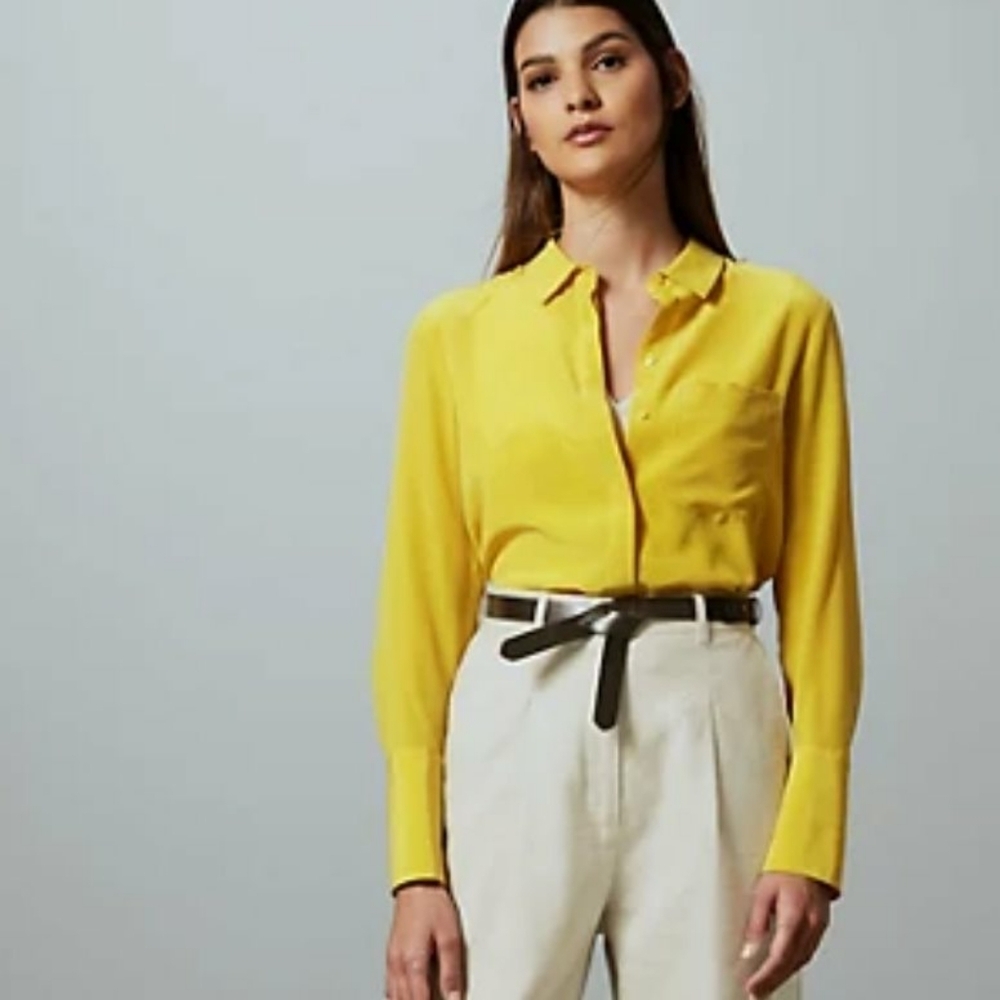 Marks & Spencer Autograph Linen Blend Button Front Blouse Lime Green Yellow US 6